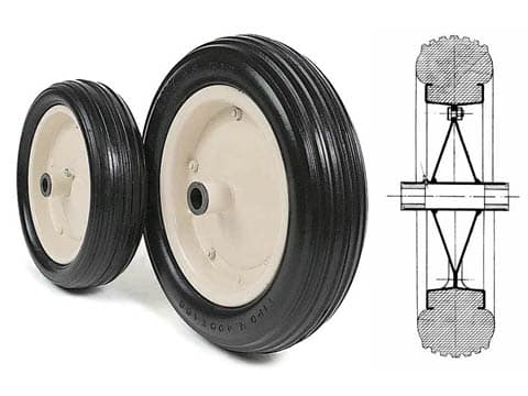 SOLID RUBBER WHEELS WITH NYLON BUSHES AND HUBS