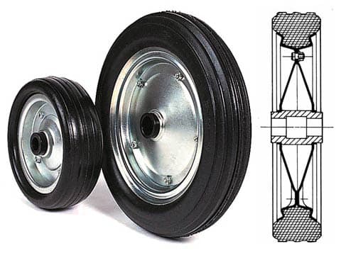 DEMOUNTABLE SOLID RUBBER WHEELS WITH NYLON HUBS